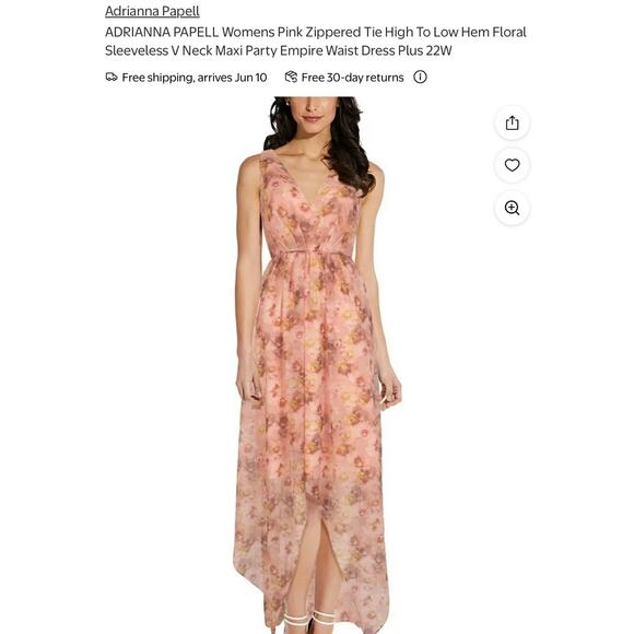 Adrianna Pappel Dress‎ Women Pink Tie High To Low Hem Maxie Size 18W Y2k Beachy - Picture 3 of 16